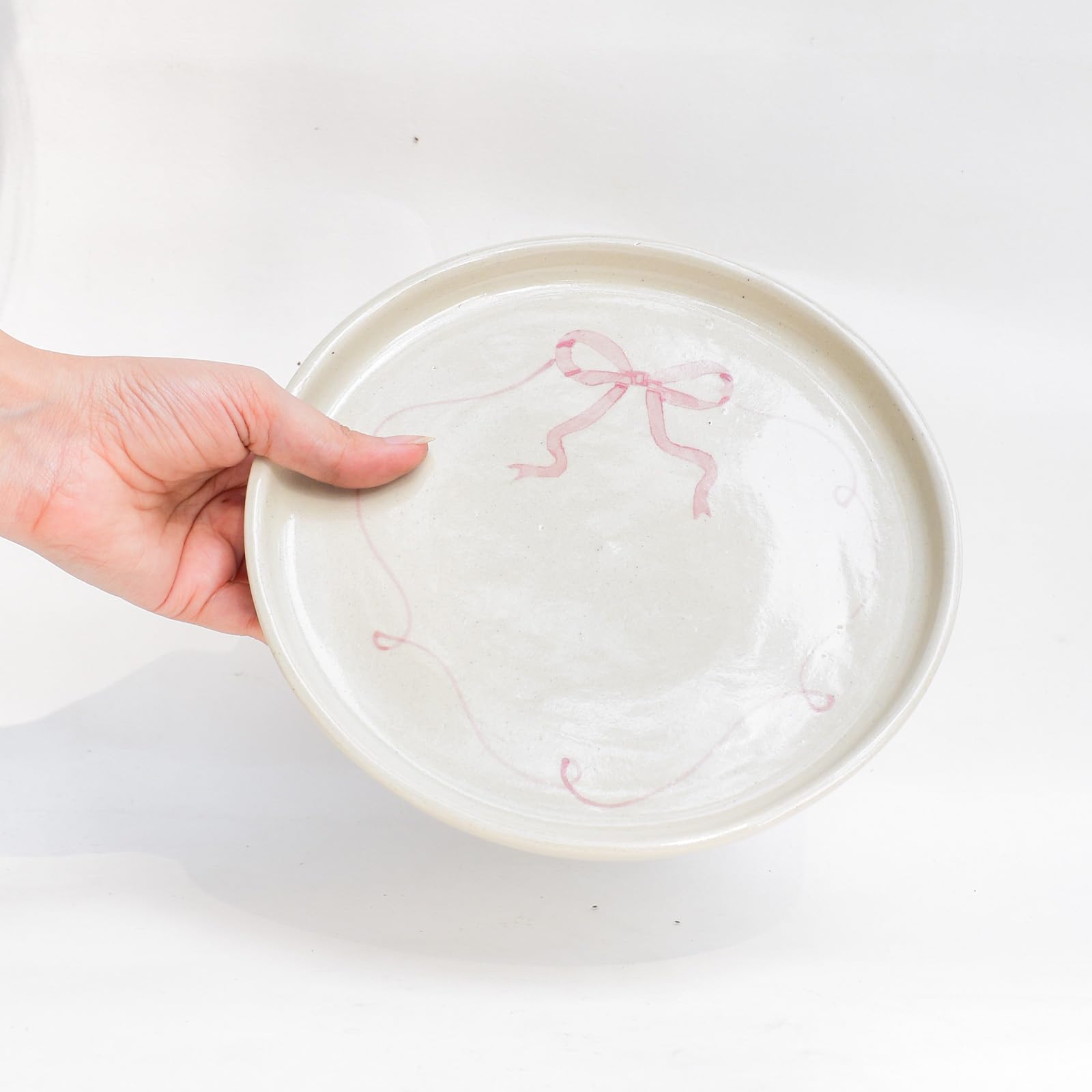 Qshi Studio Cute Pink Bow Ceramic Plate | Microwave Safe | Cute Ceramic Bow Plate Gift For Best Friend, Birthday, Christmas & Sp